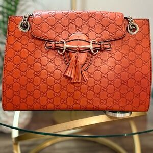 GUCCI 
Guccissima Large Emily Chain Shoulder Bag Sun Orange